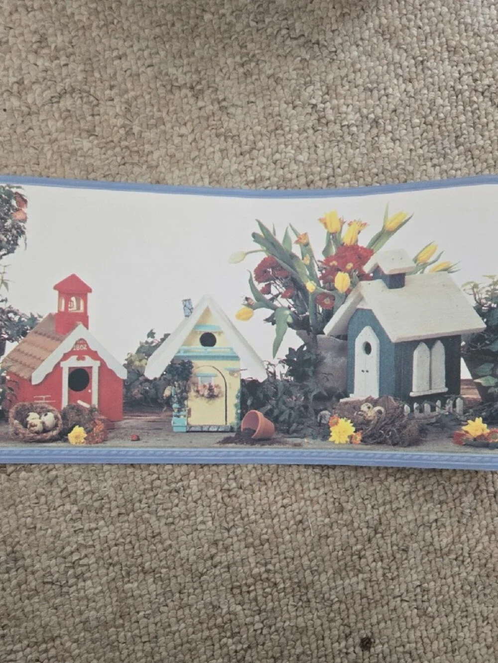 Vintage Sunworthy Birdhouse Wallpaper Border – 8‑Inch Height – Lot of 3 Rolls